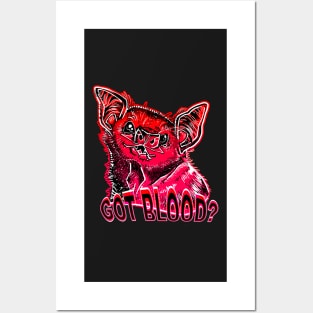 GOT BLOOD? Neon cute Vampire bat face shirt RED 2 Posters and Art